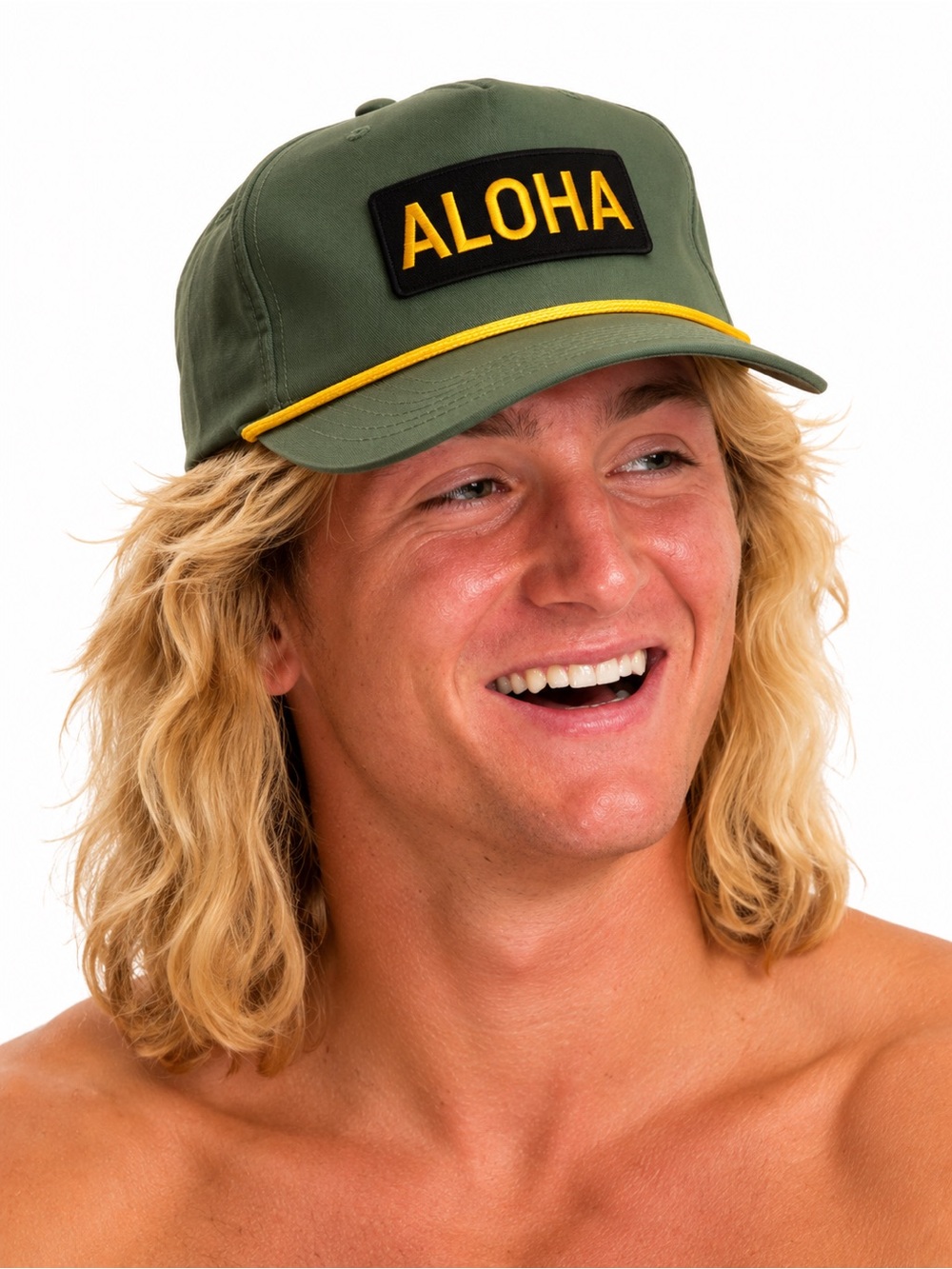 Birdwell Green Baseball Cap with Yellow ALOHA Patch | Like-New